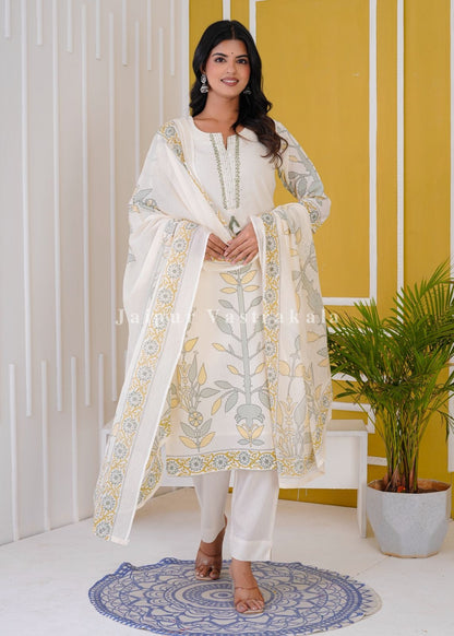 hand block printed kurta set with dupatta