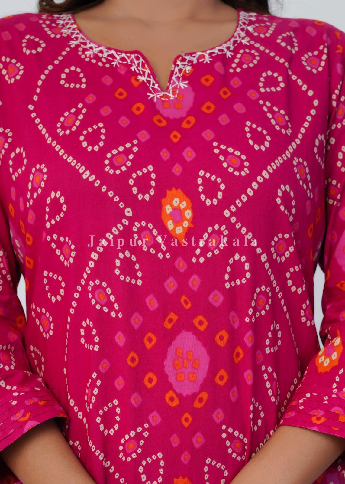 Pink Bandhani Grace Cotton Dupatta Set