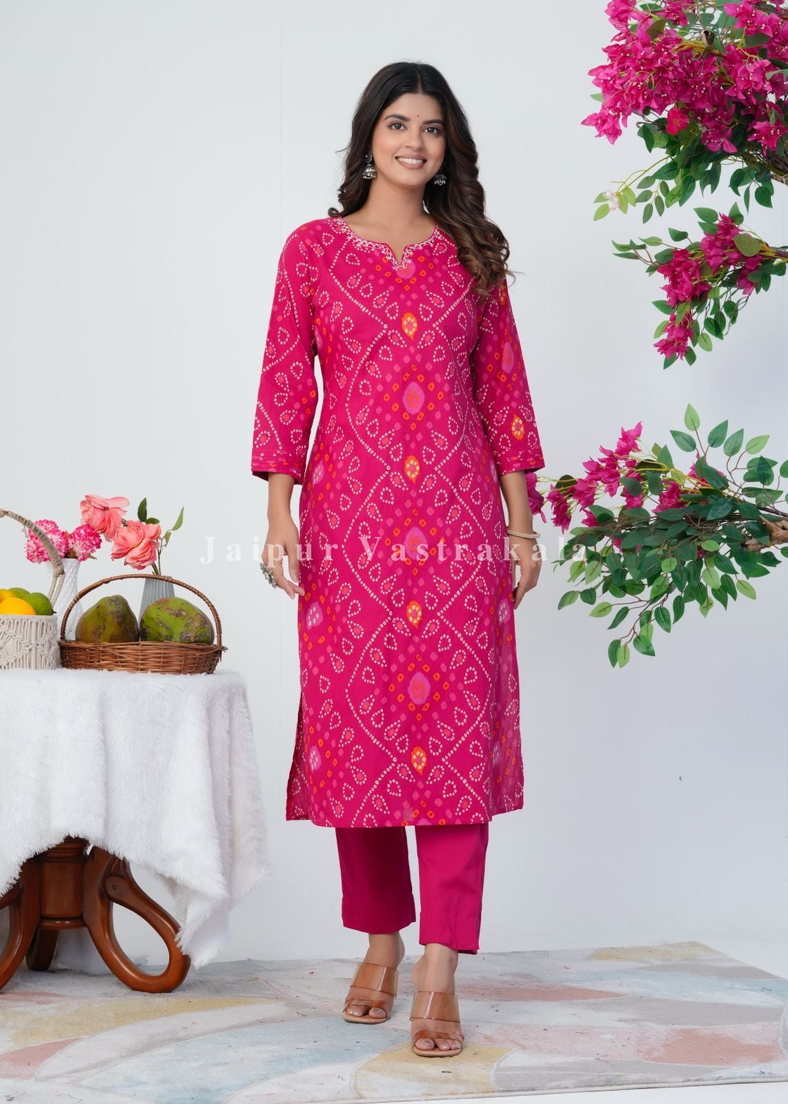 Pink Bandhani Grace Cotton Dupatta Set