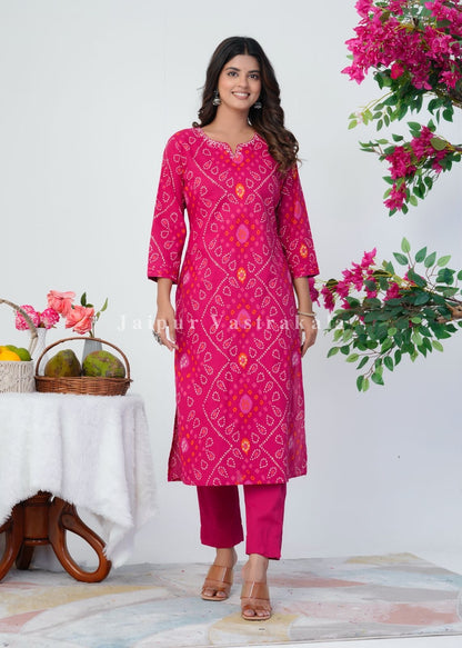 Pink Bandhani Grace Cotton Dupatta Set