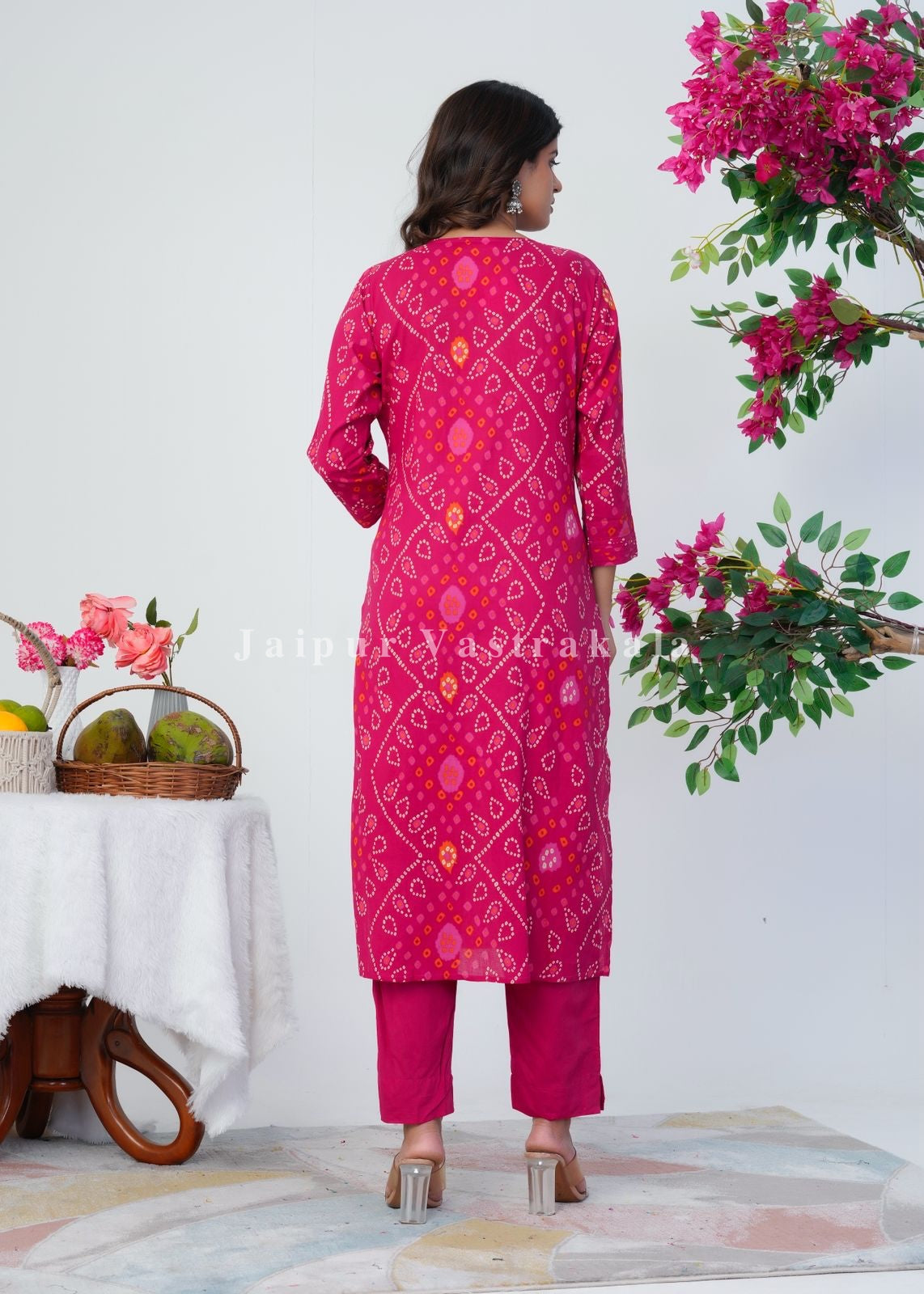 Pink Bandhani Grace Cotton Dupatta Set