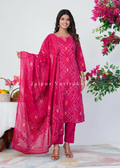 Pink Bandhani Grace Cotton Dupatta Set