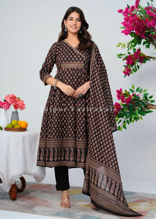 Shahi Black Festive Angrakha Anarkali Suit