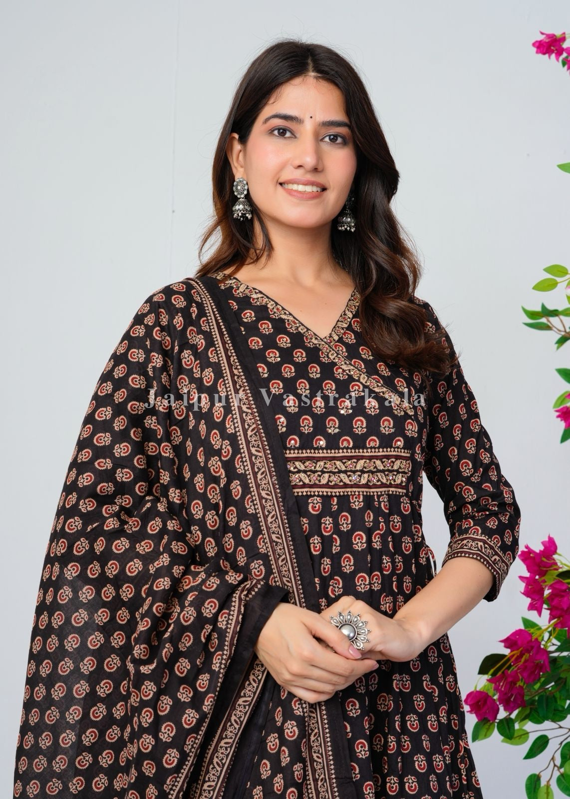 Shahi Black Festive Angrakha Anarkali Suit