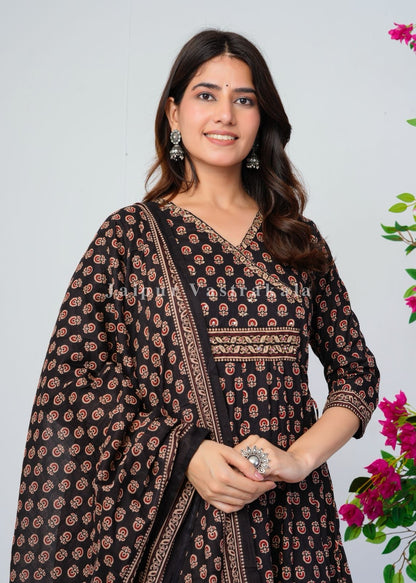 Shahi Black Festive Angrakha Anarkali Suit