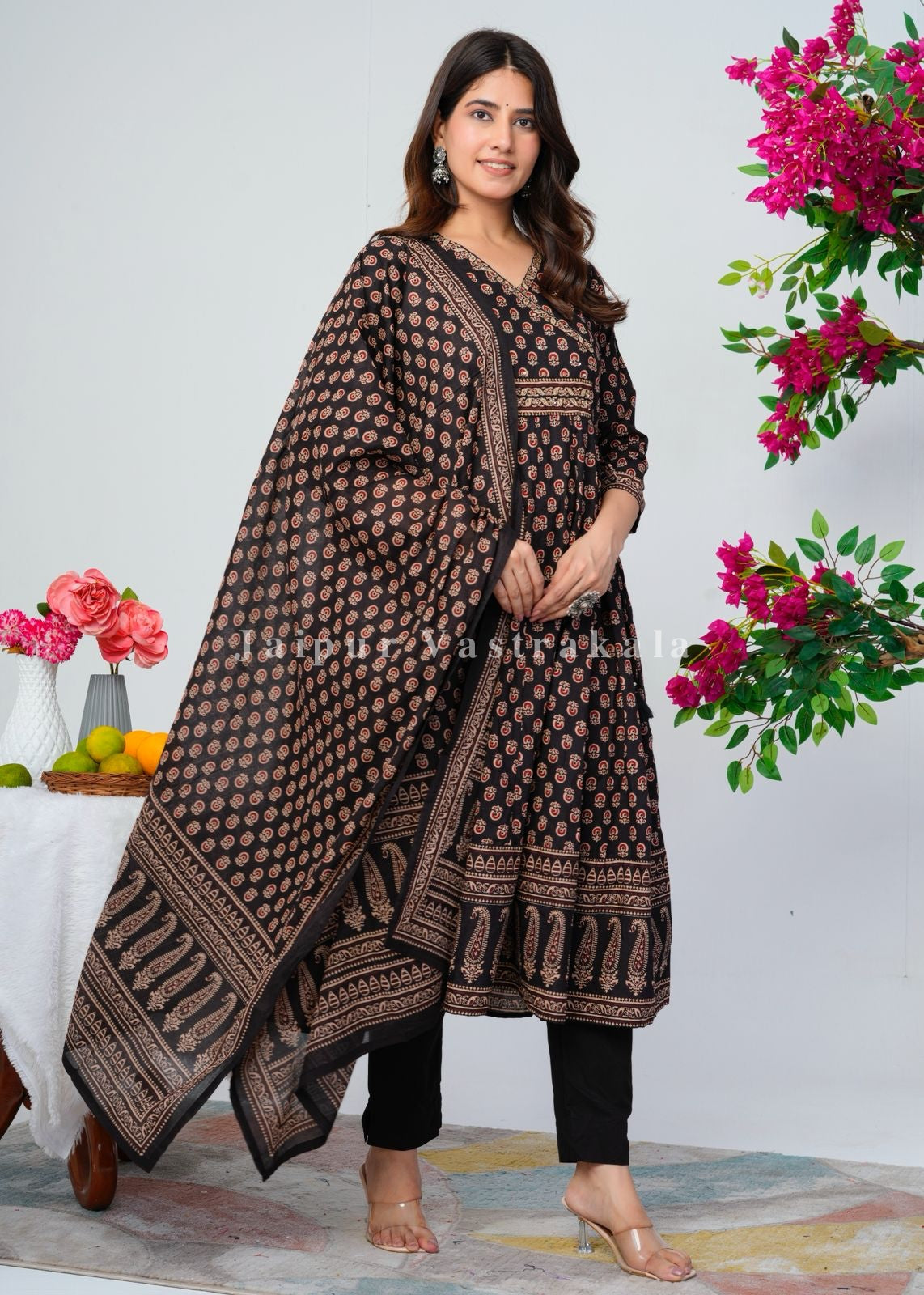 Shahi Black Festive Angrakha Anarkali Suit