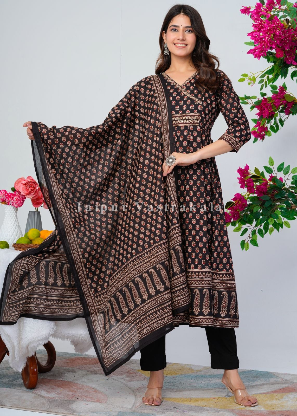 Shahi Black Festive Angrakha Anarkali Suit