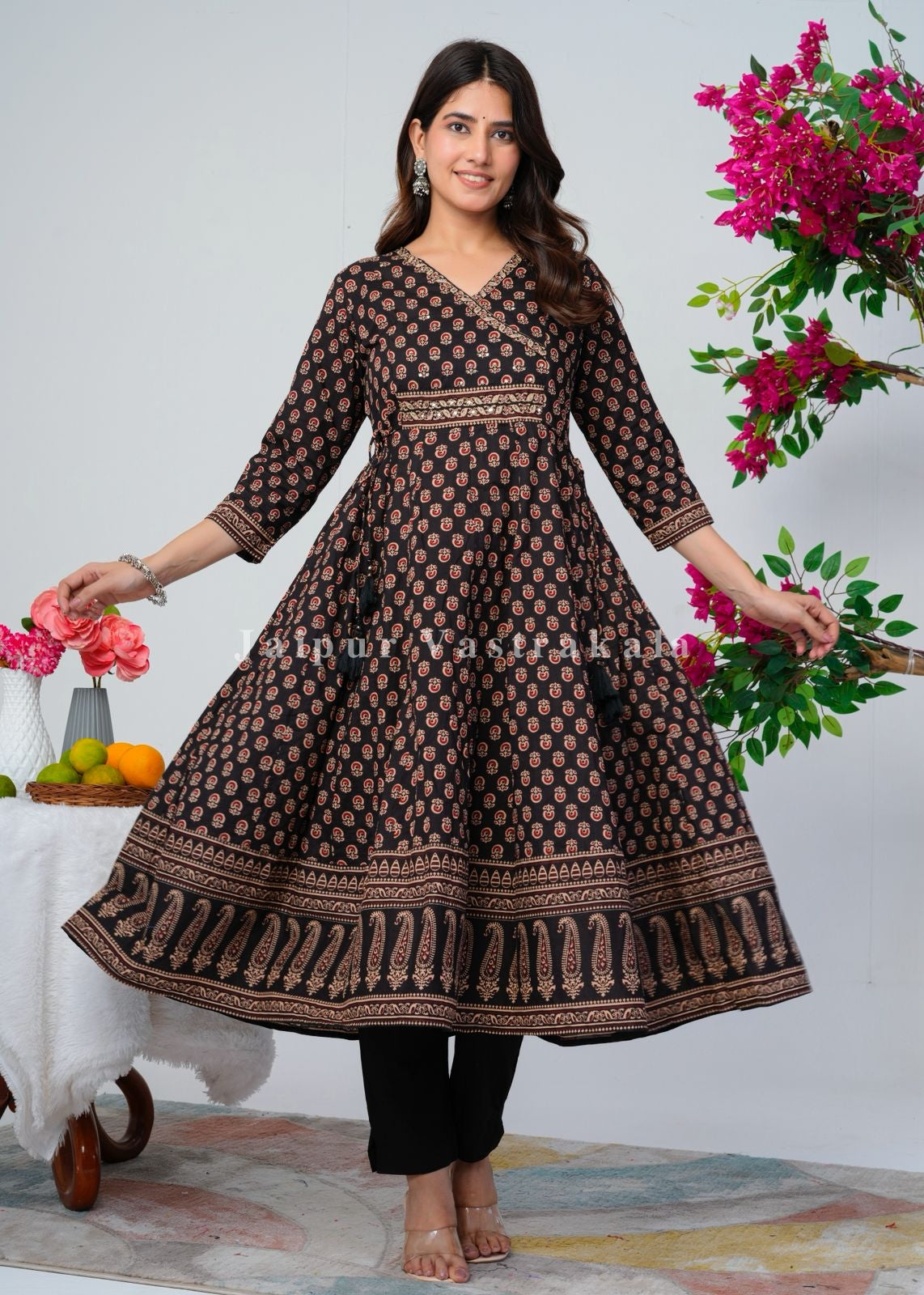 Shahi Black Festive Angrakha Anarkali Suit