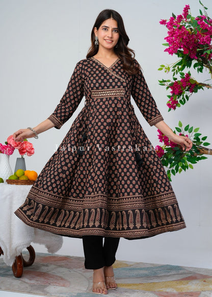 Shahi Black Festive Angrakha Anarkali Suit