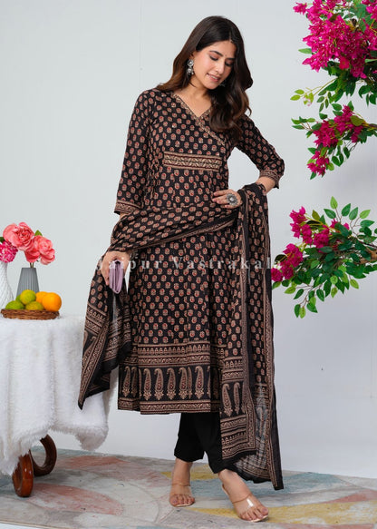 Shahi Black Festive Angrakha Anarkali Suit