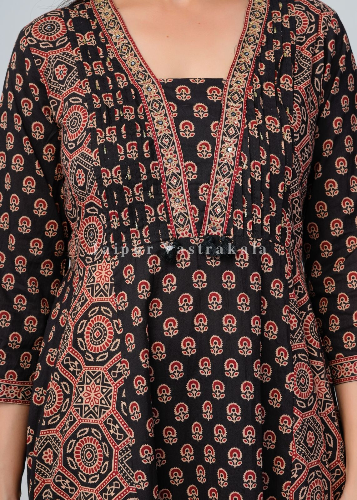 Black Ajrakh Layering Anarkali Suit