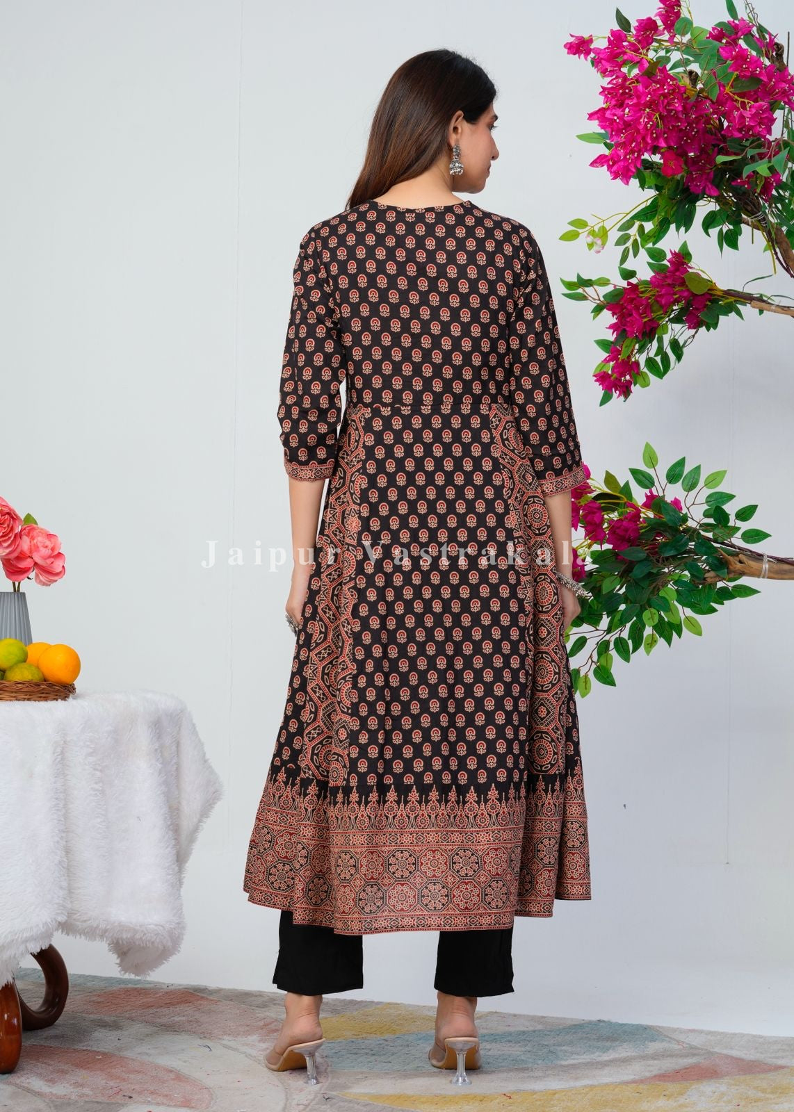 Black Ajrakh Layering Anarkali Suit
