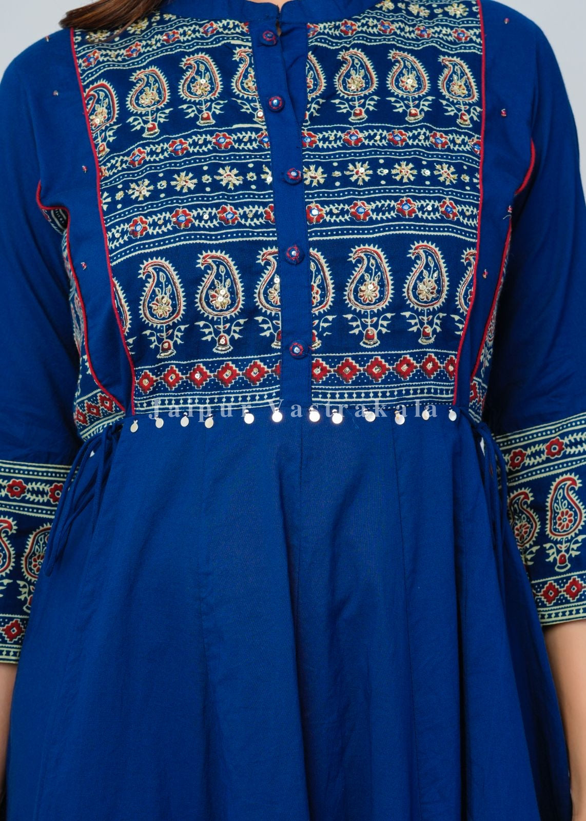 Blue Ajrakh Highlights Cotton Anarkali Suit