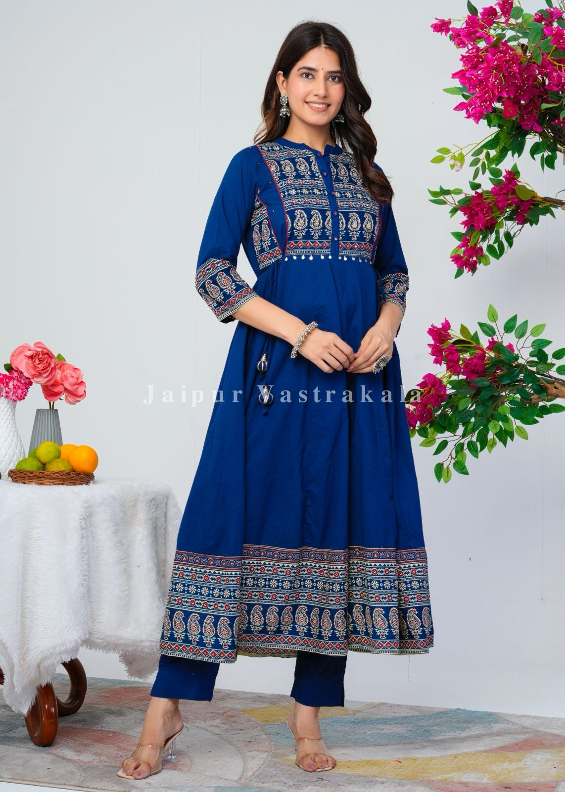 Blue Ajrakh Highlights Cotton Anarkali Suit