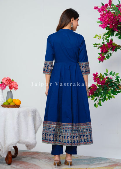 Blue Ajrakh Highlights Cotton Anarkali Suit