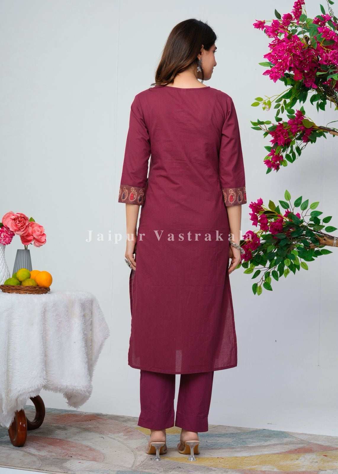 Maroon Ethnic Patch Cotton Dupatta Set