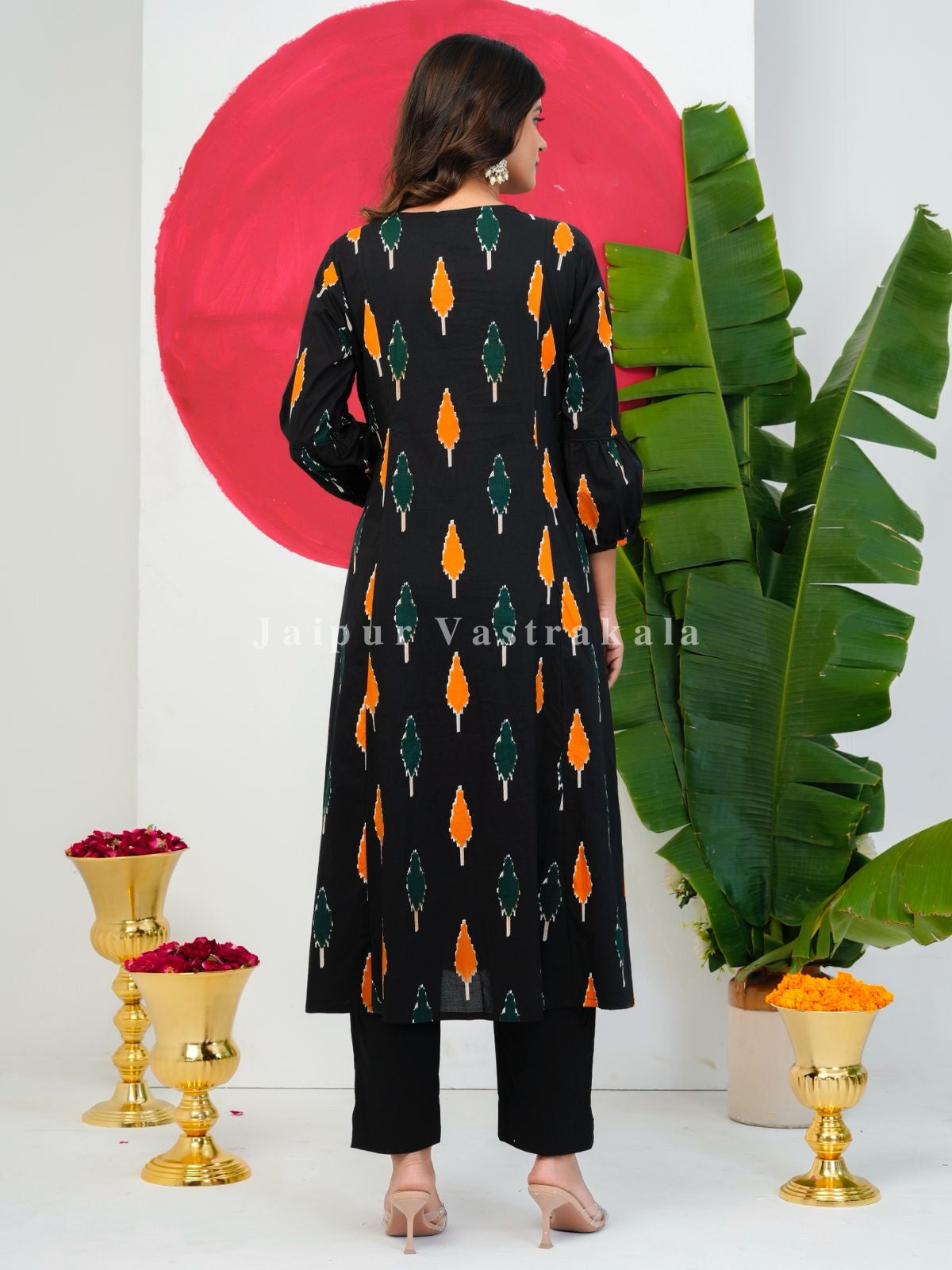 Black Ikkat Embroidery Cotton Dupatta Set