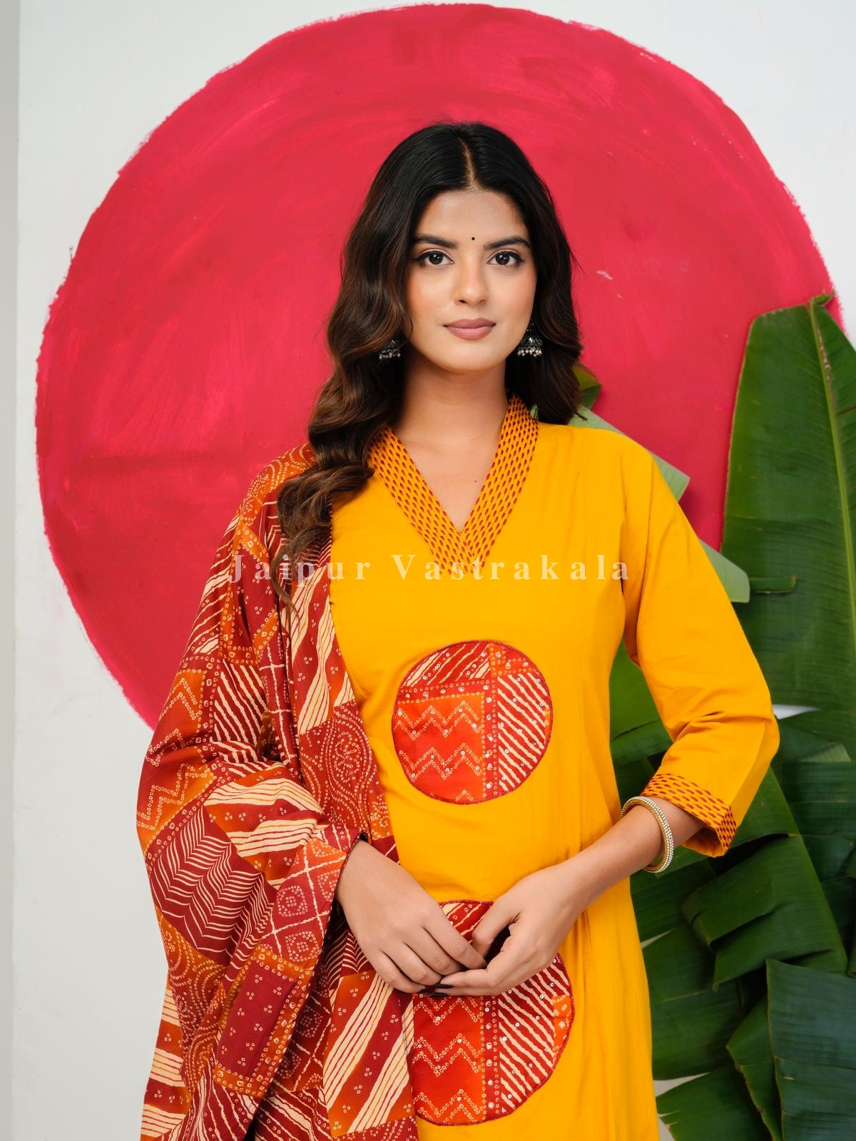 Yellow Patch Highlights Cotton Dupatta Set