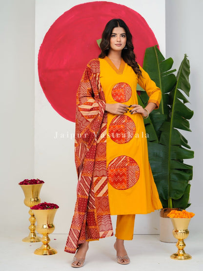 Yellow Patch Highlights Cotton Dupatta Set