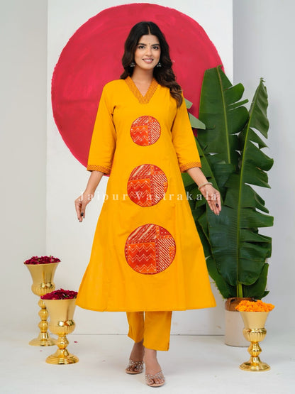 Yellow Patch Highlights Cotton Dupatta Set