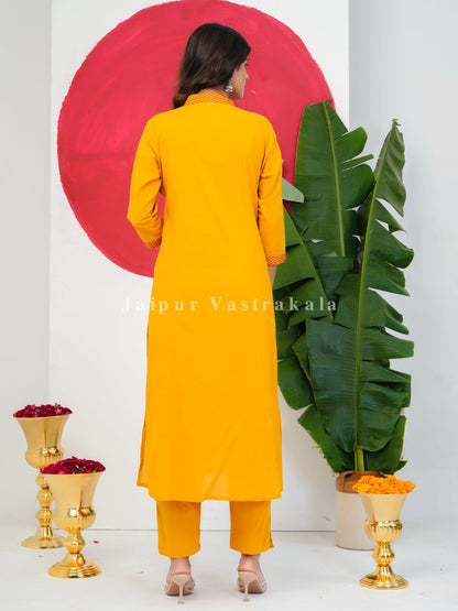 Yellow Patch Highlights Cotton Dupatta Set