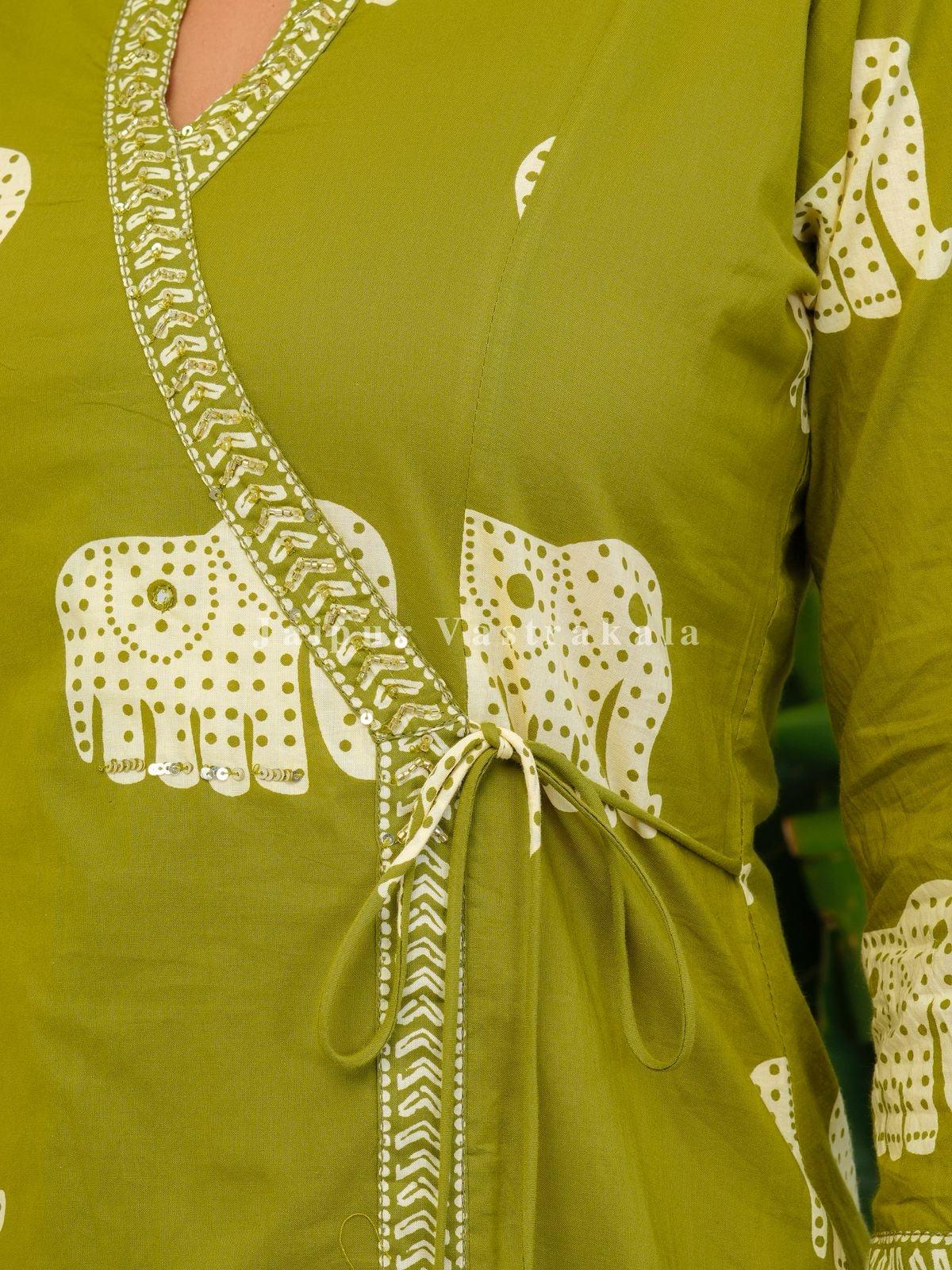 Green Elephant Angrakha Cotton Dupatta Set