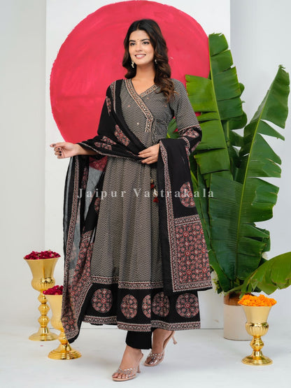 Black Ajrakh Angrakha Anarkali Suit