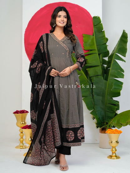 Black Ajrakh Angrakha Anarkali Suit