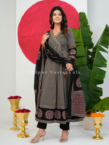 Black Ajrakh Angrakha Anarkali Suit