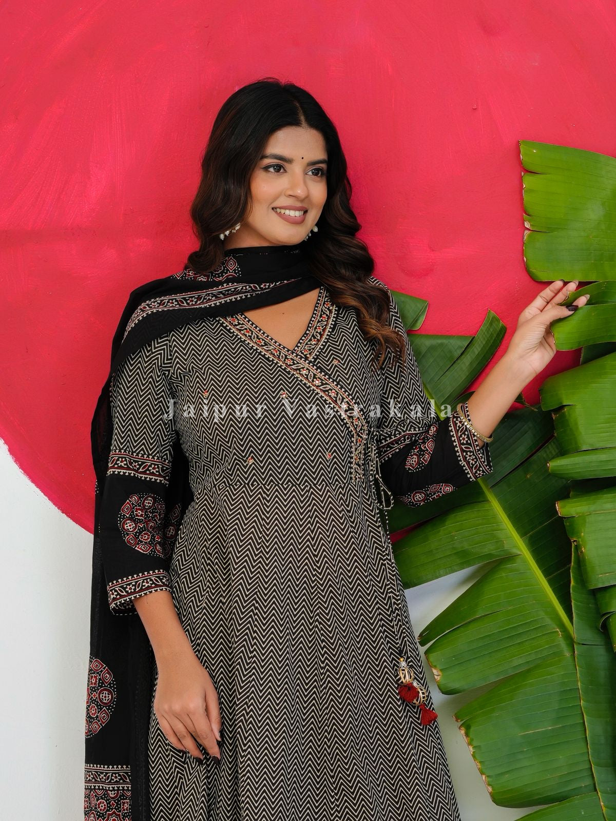 Black Ajrakh Angrakha Anarkali Suit