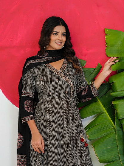Black Ajrakh Angrakha Anarkali Suit