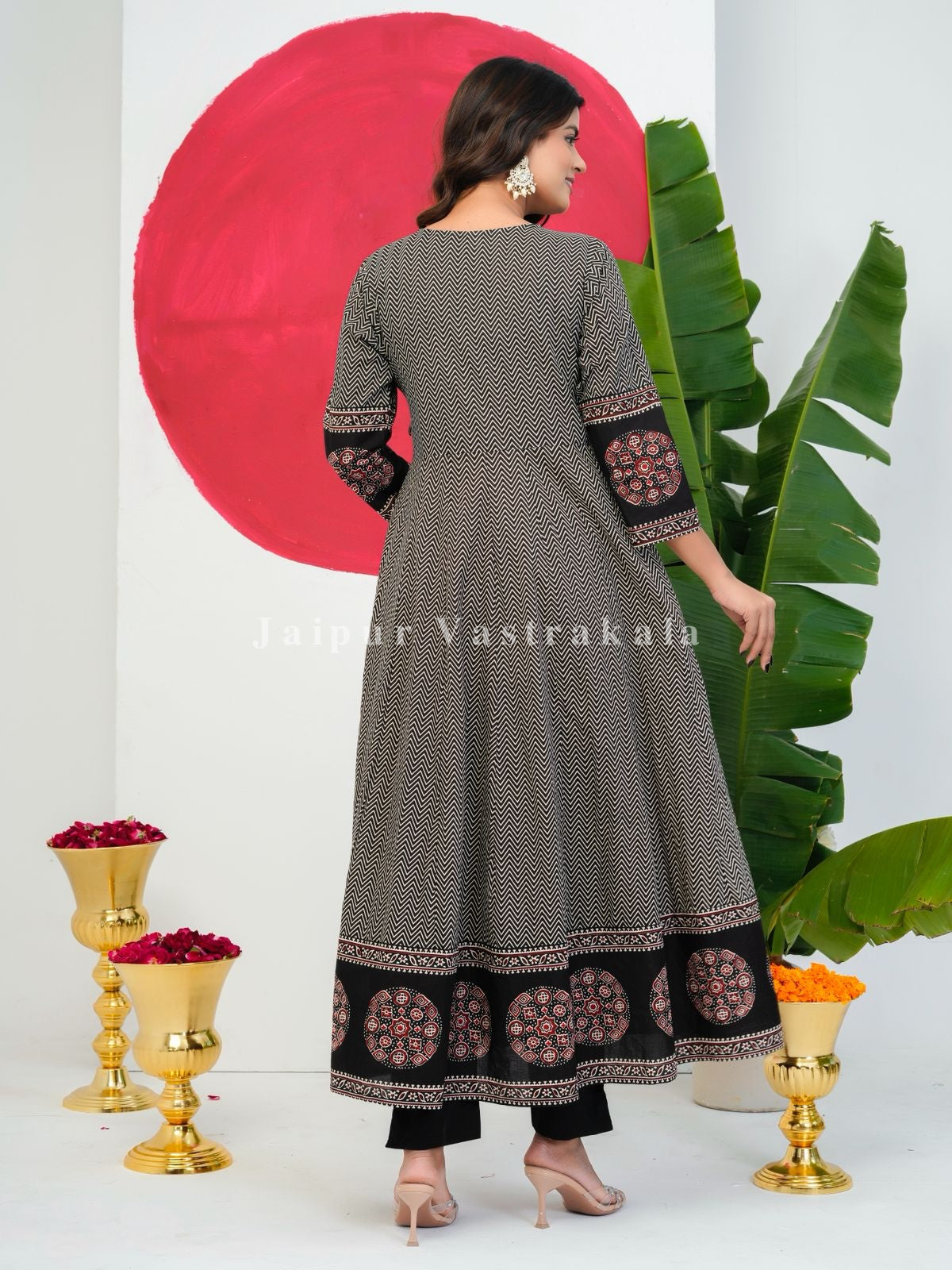 Black Ajrakh Angrakha Anarkali Suit