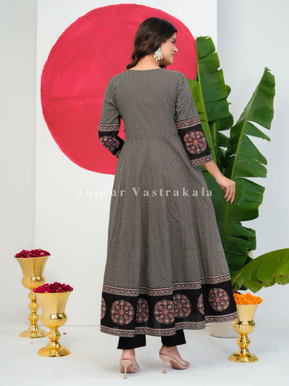 Black Ajrakh Angrakha Anarkali Suit