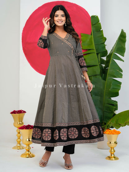 Black Ajrakh Angrakha Anarkali Suit