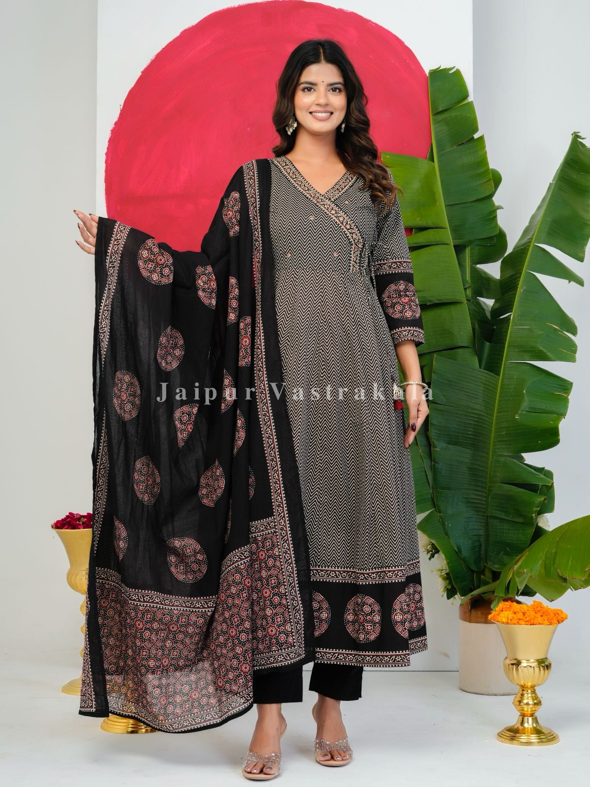 Black Ajrakh Angrakha Anarkali Suit