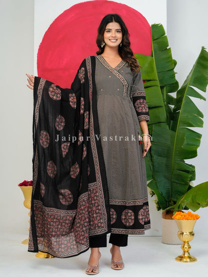 Black Ajrakh Angrakha Anarkali Suit
