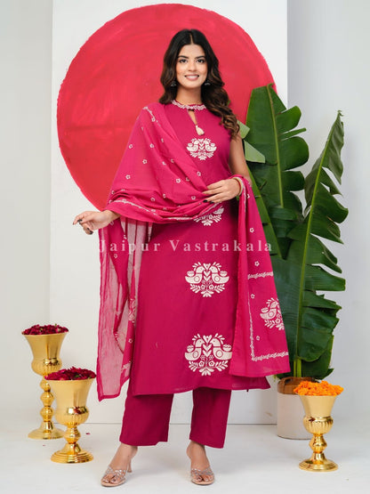 Pink Sparrow Embroidery Flex Suit Set