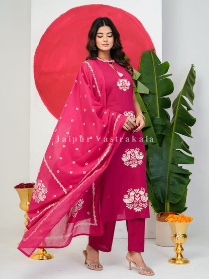 Pink Sparrow Embroidery Flex Suit Set