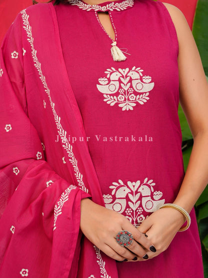 Pink Sparrow Embroidery Flex Suit Set