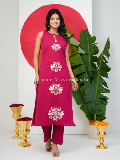 Pink Sparrow Embroidery Flex Suit Set