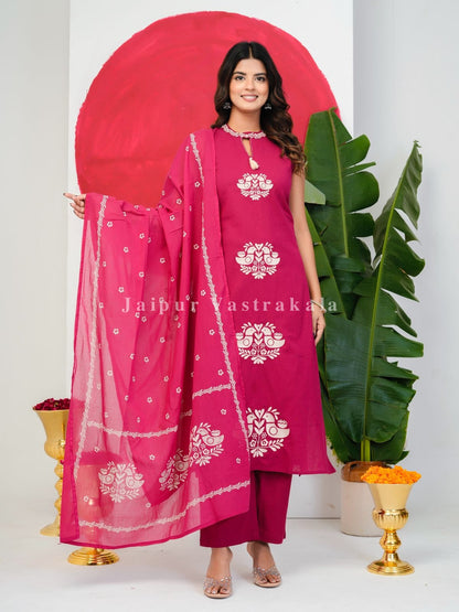Pink Sparrow Embroidery Flex Suit Set