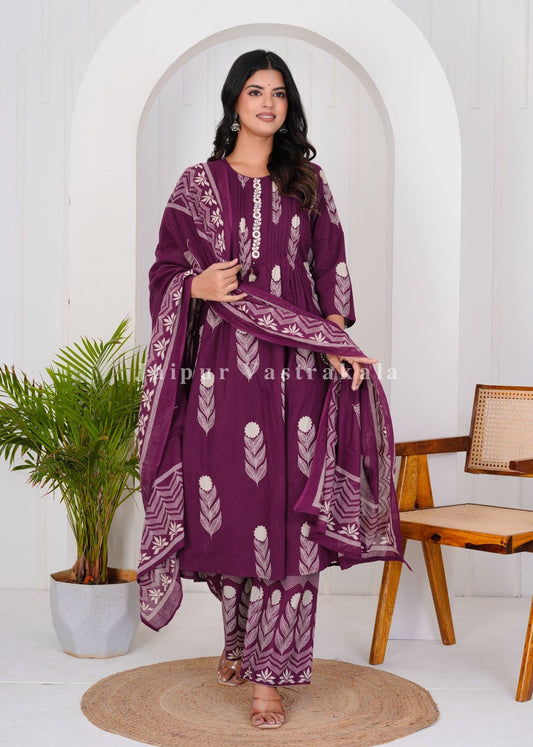 hand block printed kurta set with dupatta