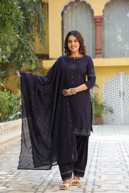 Ink Blue Farsi Salwar Cotton Suit