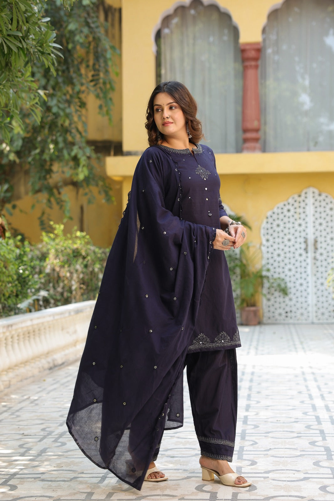 Ink Blue Farsi Salwar Cotton Suit
