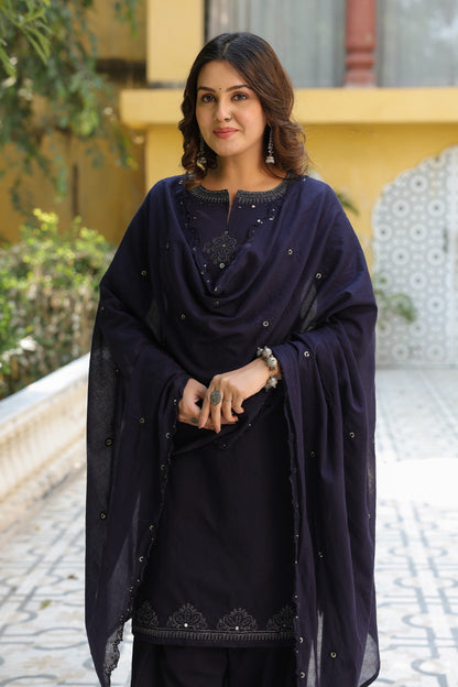 Ink Blue Farsi Salwar Cotton Suit