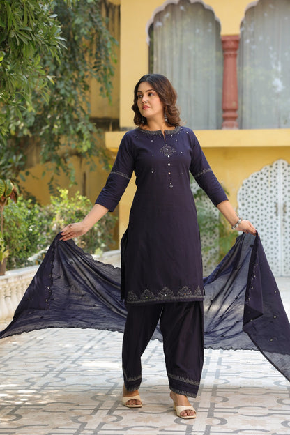Ink Blue Farsi Salwar Cotton Suit