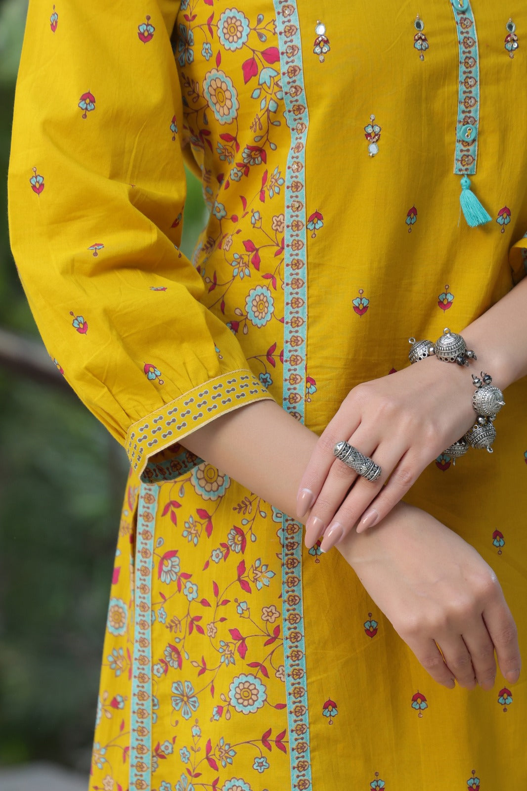 Yellow Motifs Panel Cotton Dupatta Suit