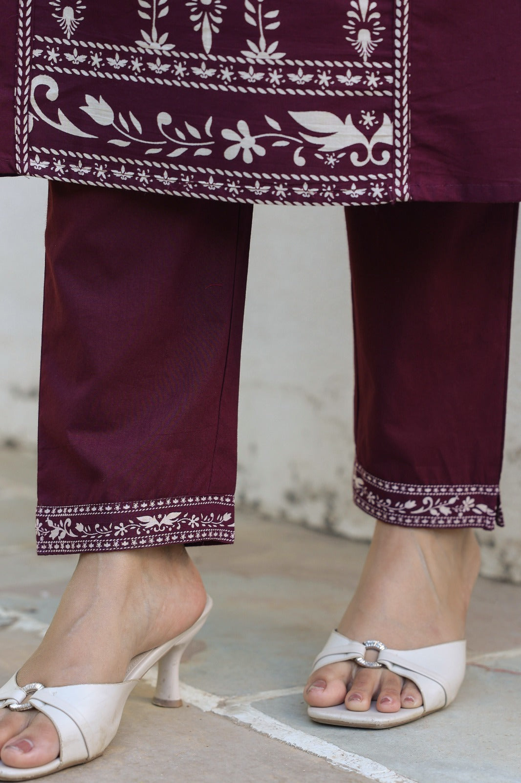 Maroon Burgundy A-line Fusion Cotton Suit