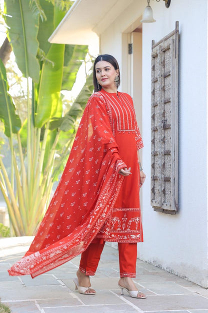 Orange A-line Fusion Cotton Suit