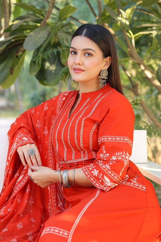 Orange A-line Fusion Cotton Suit